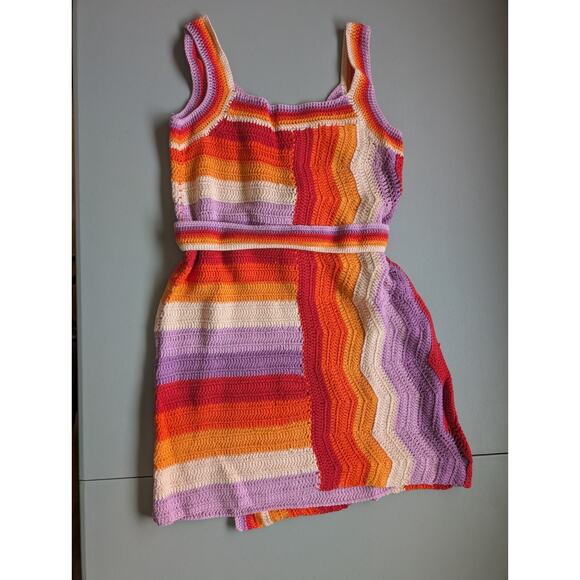 NWT Farm Rio Anthropologie Crochet Mini Dress Size S Rainbow Belted #8F469 - Picture 4 of 9